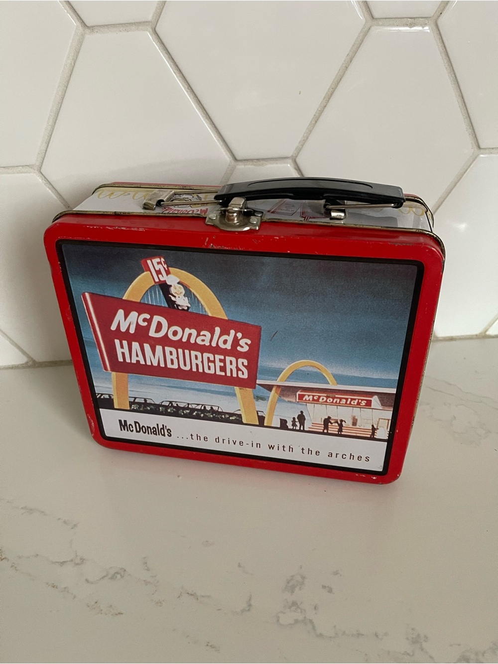 McDonald's Red and Yellow Retro Hamburger Tin Lunchbox - Picture 3 of 9